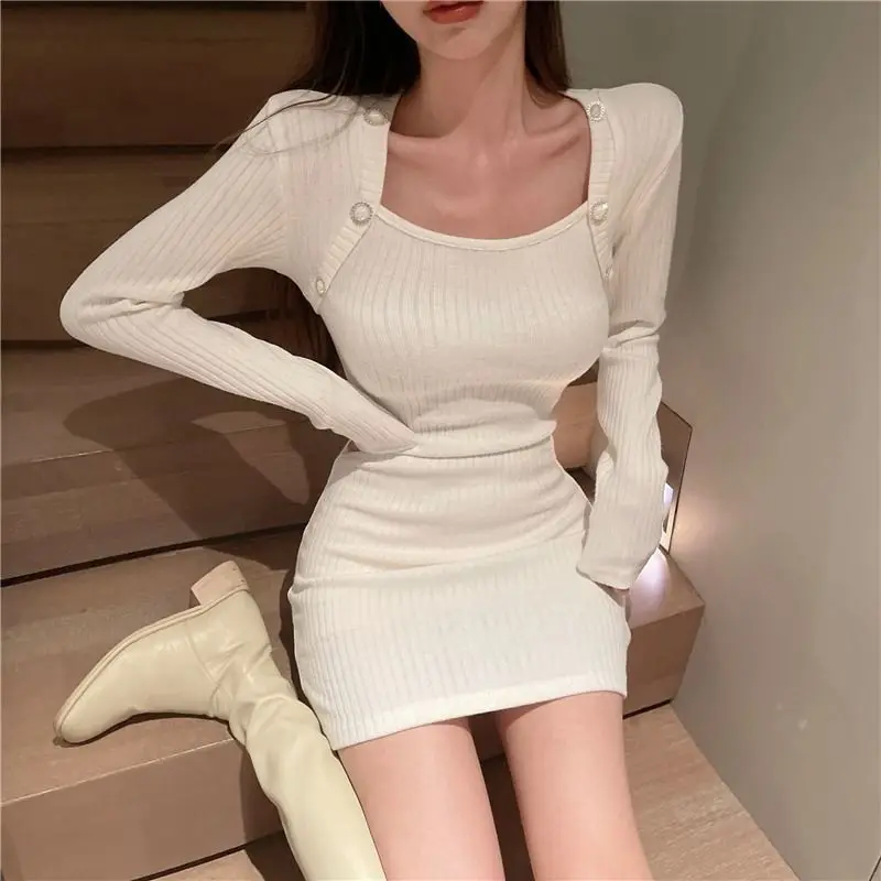 White Woman Dress U Neck 2024 Short Clothes Crochet Dresses for Women Extreme Mini Sexy Daring Knitted Solid Cotton Hot Knit Y2k