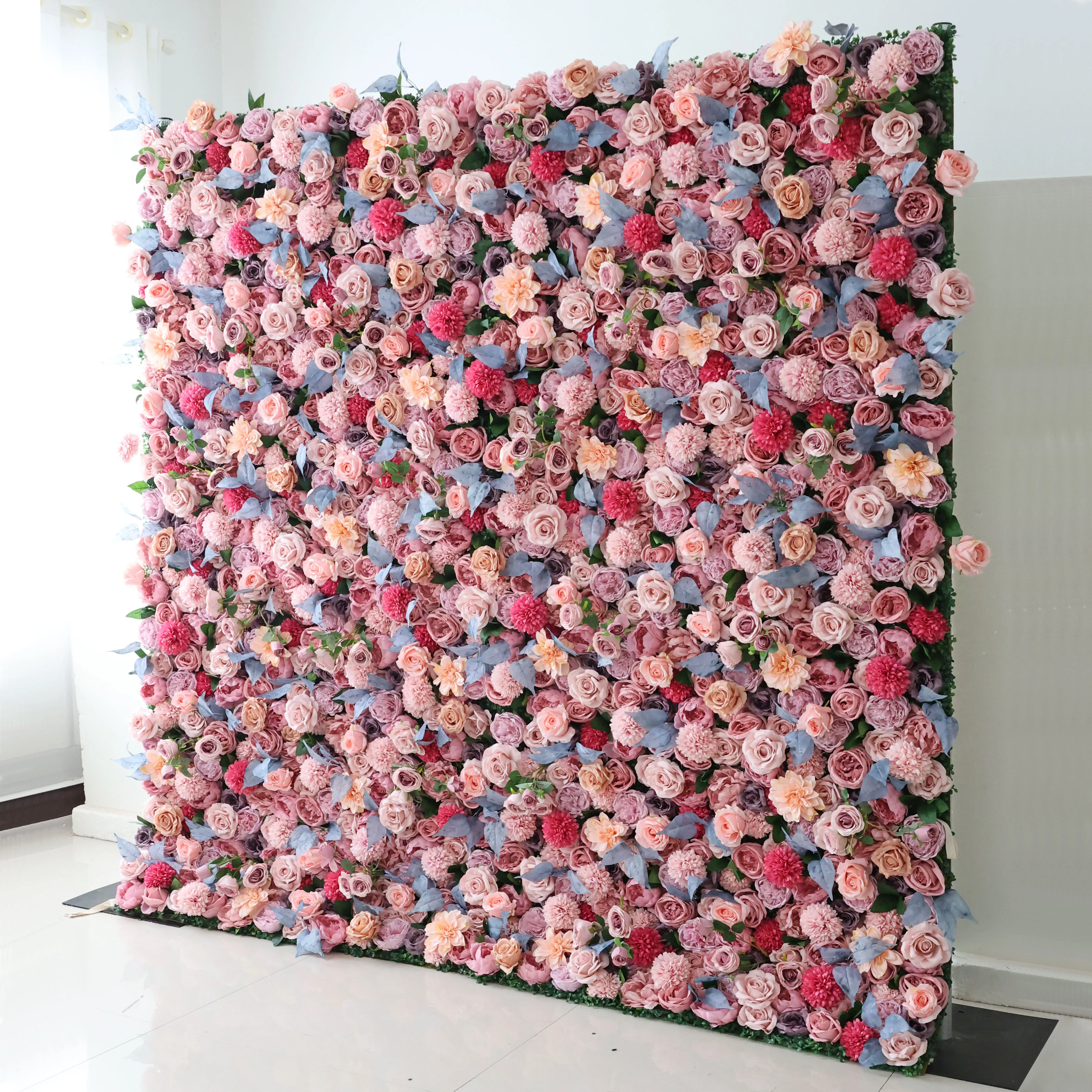 YuLiFlower Custom 5D Rose Artificial flower wall  Roll Up Cloth  for wedding party banquet Home Decoration