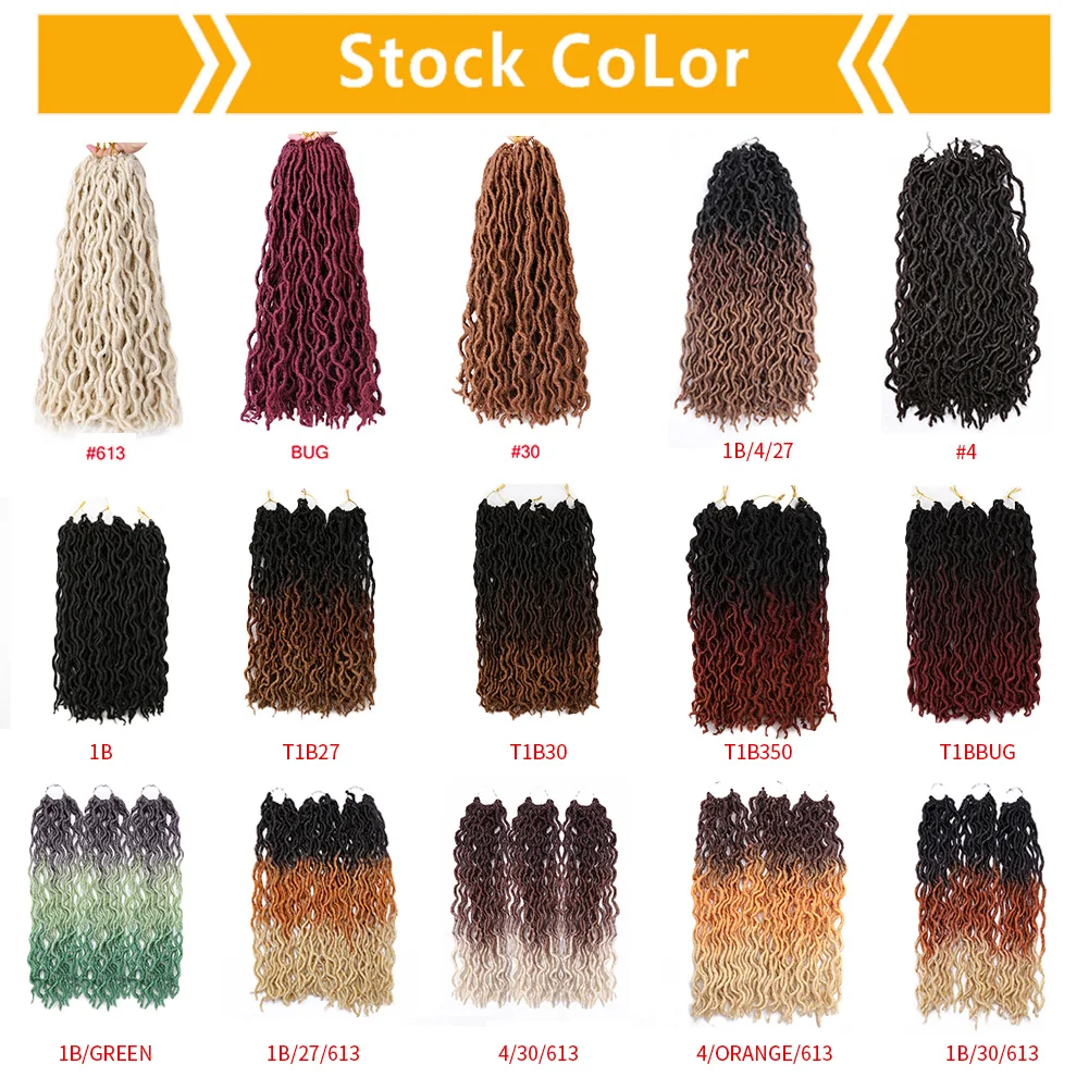 Synthetic Goddess Faux Locks Crochet Pre Looped Braids Soft Ombre Curly Dreadlocks Hair Extensions Braiding Locs Wholesale