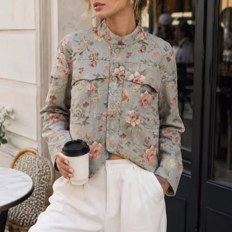 Guobioziy 2026 Women's New 1:1 Fabric Print Blazer Fashionable and Versatile Elegant and Graceful Casual and Generous