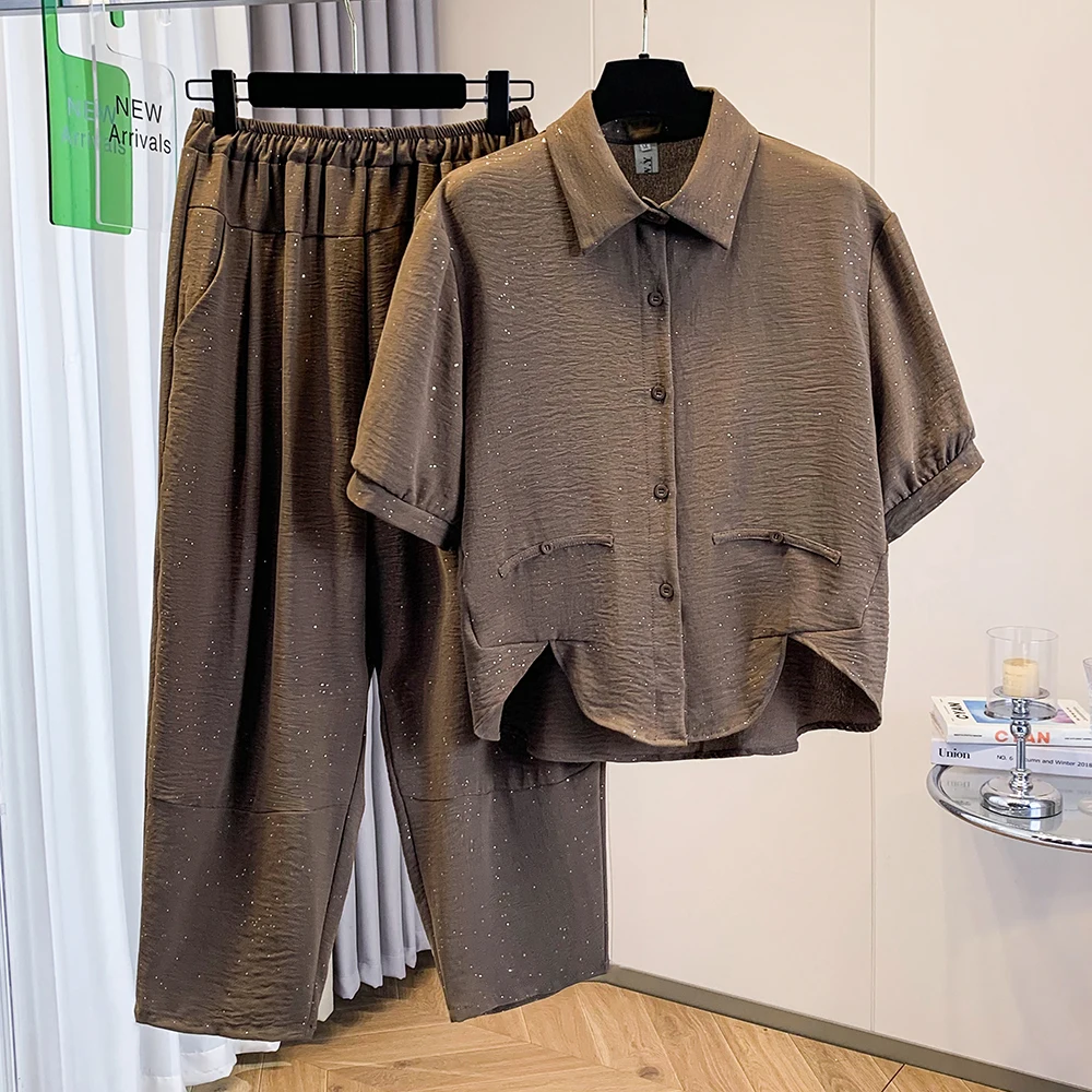 

plus Size Women's Summer Casual Fashionable Loose Top Bottoms Set Two Piece Suit Mom Clothes Comfortable Breathable Clothing