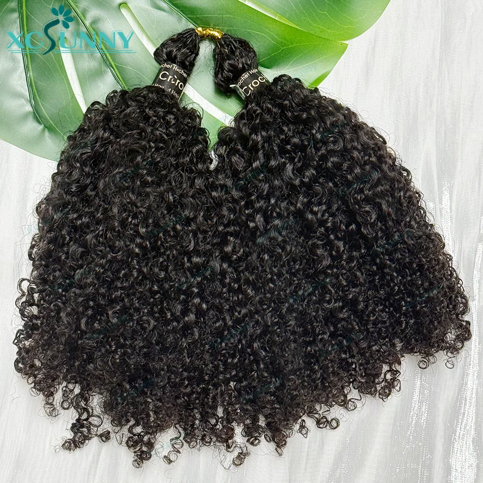 الأفرو غريب مجعد ريشة الكروشيه وصلات شعر بشرية Knotless قبل فصل الكروشيه الشعر سلسلة في الأوسط لضفائر بوهو