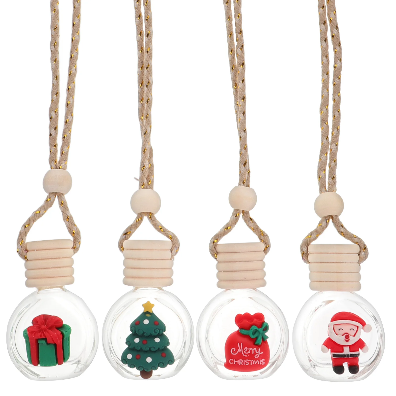 

4Pcs Christmas Car Air Freshener Hanging Ornaments Empty Diffuser Bottle Aromatherapy Essential Oil Car Pendant for Holiday