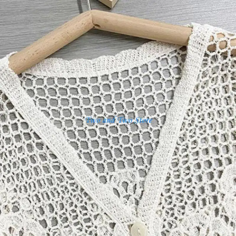 

HX6F Elegant Ladies Knitted Cardigan with Breathable Fabric Pair with Jeans Skirts Versatile Hollow Out Pattern Top for Women