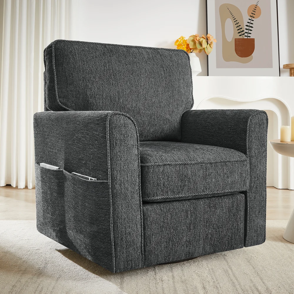 

360° Swivel Chair Armchair Swivel Sofa Chair with Side Pockets for Living Room, Bedroom, Office and Hotel, Grey