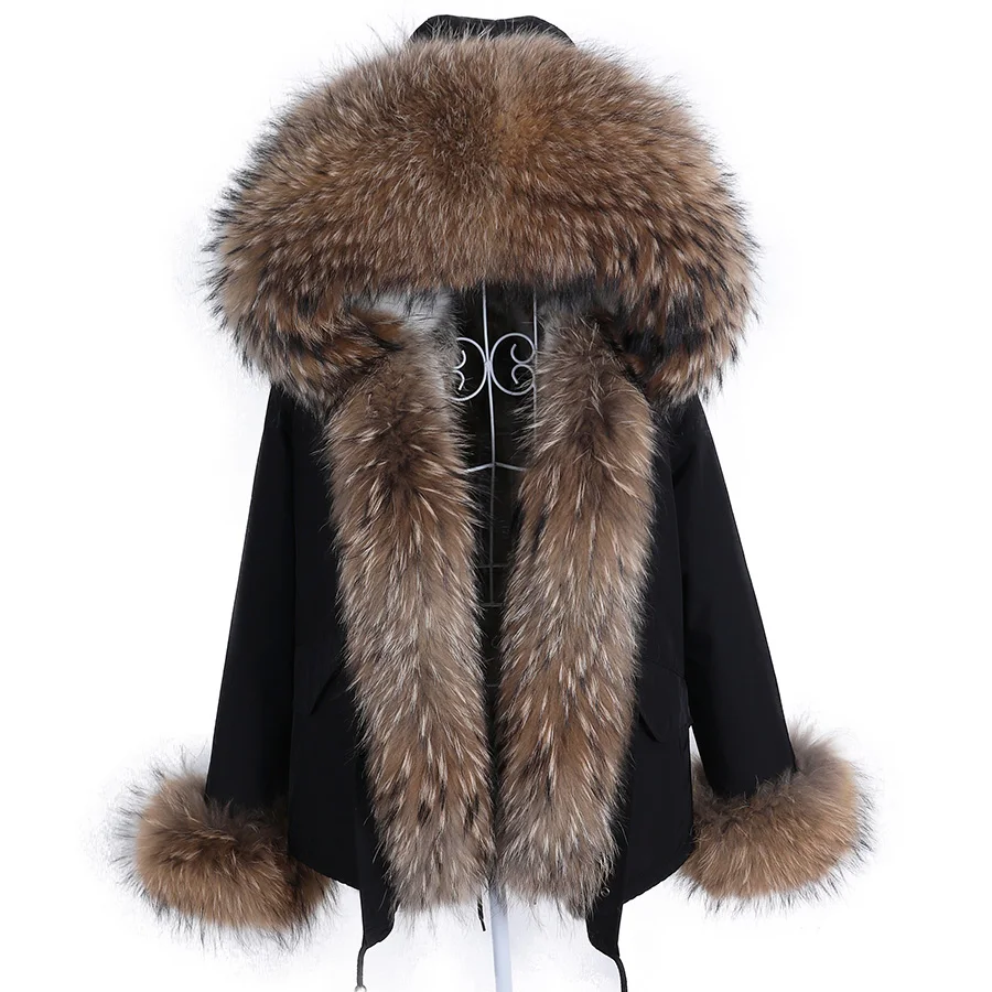 Women Winter Coats Fur Coat Natural Real Rabbit Fur Lined Jacket Fox Raccoon Fur Collar Short Parka Female Clothing
