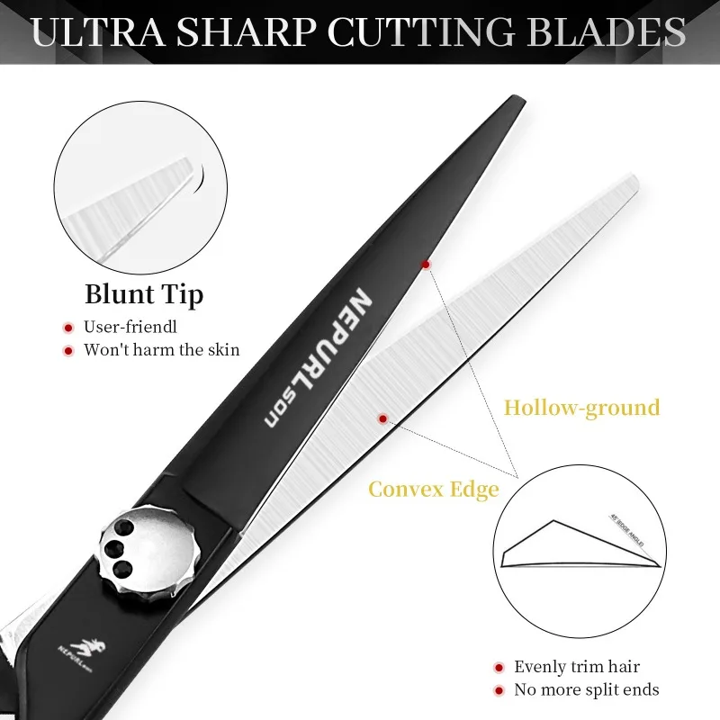NEPURLson 6.0inch JP440C high-end black lacquered hair scissors for right hand designed for hair salons sharp smooth