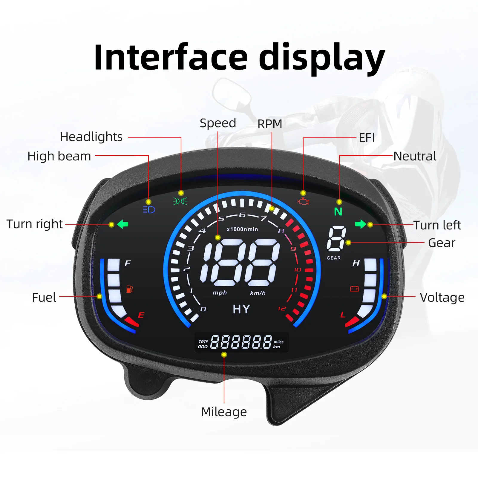 Motorcycle Digital Speedometer Gauge Odometer Tachometer For Honda XRM110RS Fuel Level Volts Gear LCD Dashboard Indicator view 5