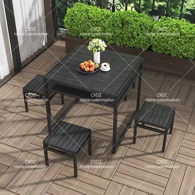 Outdoor Wrought Iron Patio Dining Set Weatherproof Garden Furniture for Villa Courtyard Hotel B&B Leisure Table and Chairs