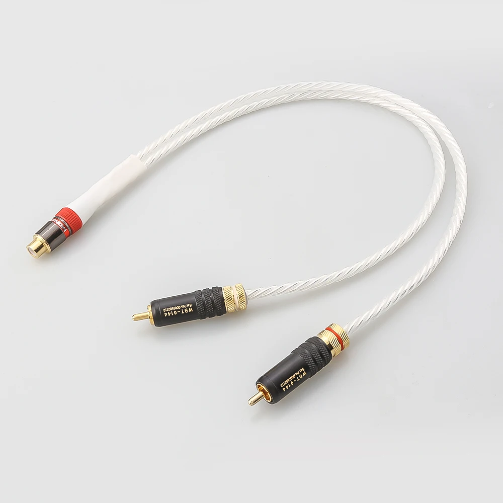 Silver Plated HiFi Audio Cable Y Splitter 2 RCA Male to 1 RCA Female for Amplifier Speaker Stereo Audio Subwoofer Adapter