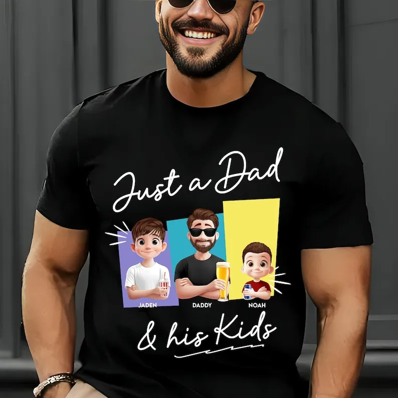 

Personalized Dad T Shirt Father Daughter Son Funny Tee Fathers Day Gift For Daddy Papa Family Casual Daily Outfit