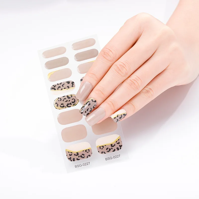 16 Streifen Gel Nagel Wraps halb gehärtete Gel Nagel Aufkleber Bronzing Gel Nagel Phototherapie Leopard Aufkleber volle Abdeckung Nagel Aufkleber