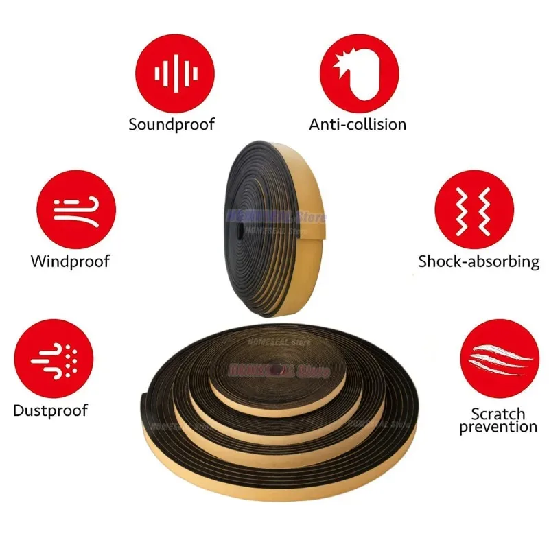 10/5 متر المطاط الإسفنج شريط عازل نافذة الباب شريط عازل ذاتية اللصق عازلة للصوت المضادة للتصادم الشريط جدار العزل رغوة صوتية