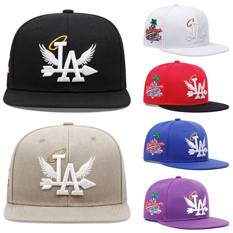 2025 moda nueva LA alas lado coco bordado borde plano sombrero calle Hip Hop sombrero diario sombrilla gorra de béisbol sombrero de malla Unisex