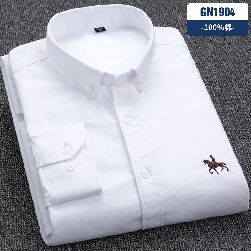 

6XL White 100% cotton men's long sleeve Shirt Oxford non-ironing Casual Business Oversize High quality breathable