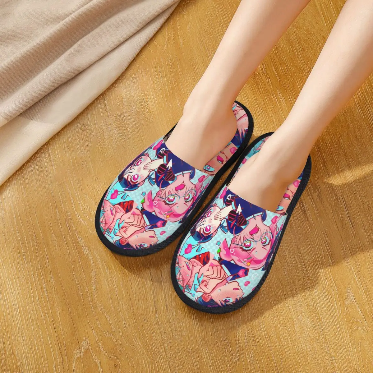 الغريبة المرحلة أنيمي المنزل نعال من القطن عدم الانزلاق Luka Ivan Till Mizi دافئ رغوة الذاكرة النعال غرفة المعيشة #5