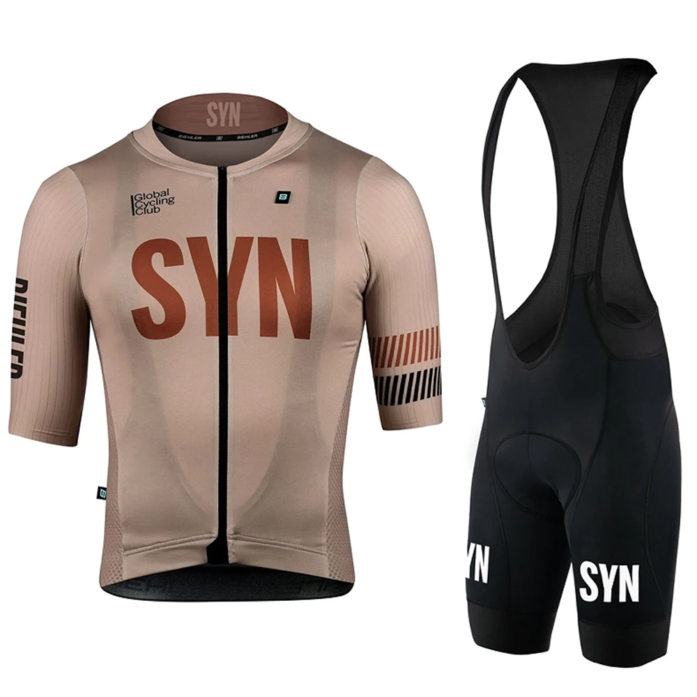 SYN Race Team Brown Short sleeve Jersey Set 2024 summer slim competition aerodynamics Aero high elastic men's cycling kit