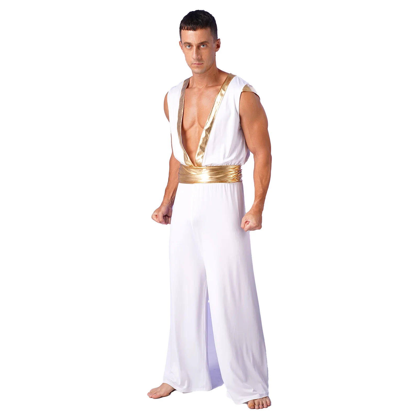 Arabian Jumpsuit Halloween Arabian Prince Cosplay Mens Arab Costumes Metallic Sleeveless Loose Bodysuit Adult Shepherd Outfits