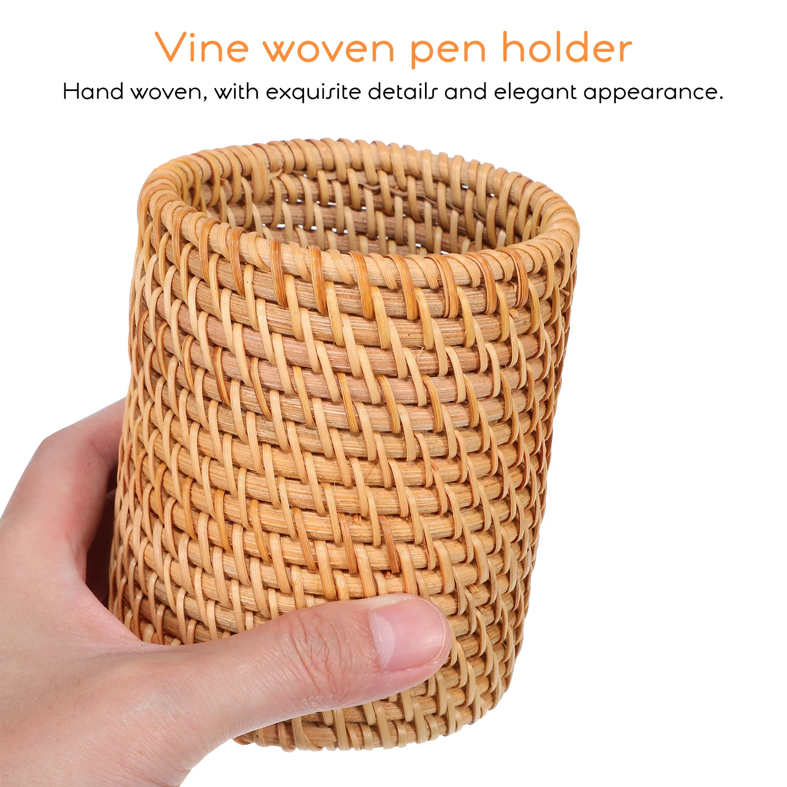 2 Pcs Rattan Pen Holder 2pcs Diameter 8cm Height 10cm Large Capacity Woven Pencil Cup Decorate Pot Organizer Wooden Desktop