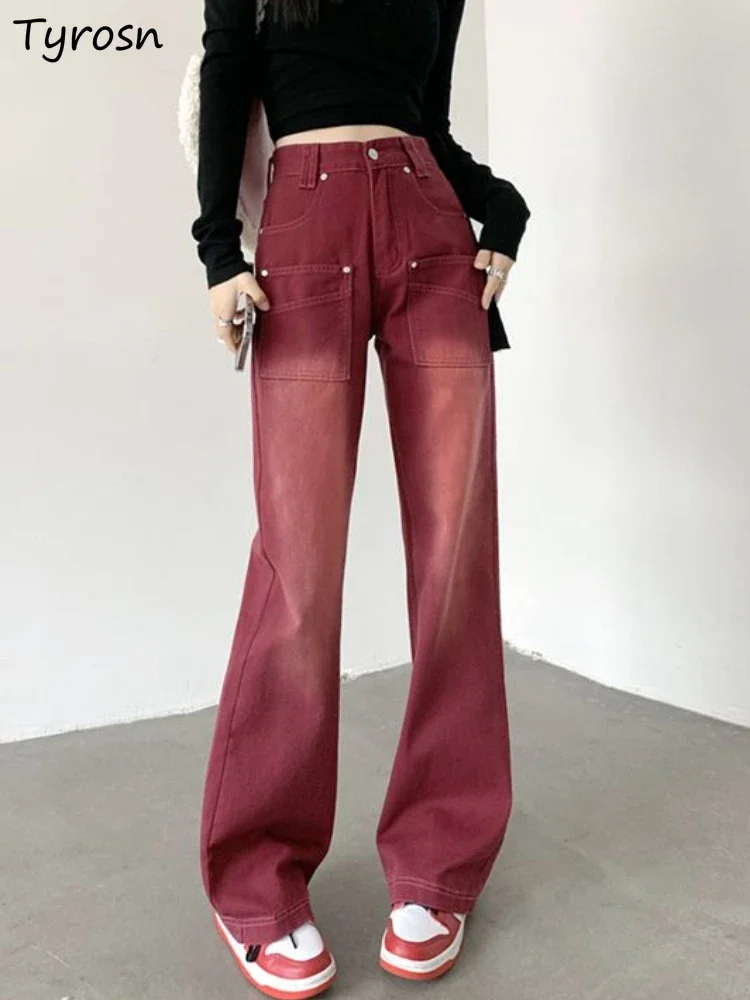 

Джинсы женские, винтажные, модные, простые, однотонные, элегантные, уличные, женские, прямые, для отдыха, осенние, в американском стиле, в стиле ампир