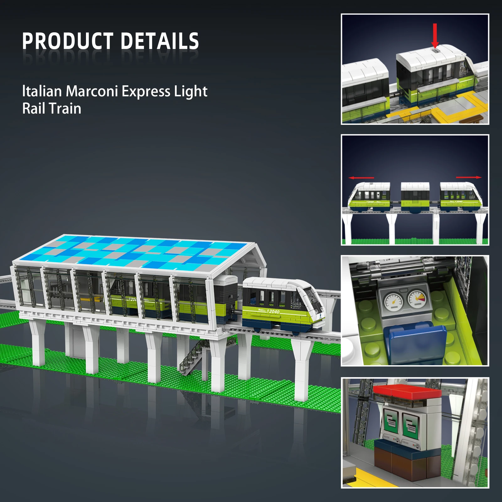 Mould King 12040 Railway Model Building Blocks Italian Marconi Express Light Rail Train  APP Remote Control Teen Adult Toy Gifts