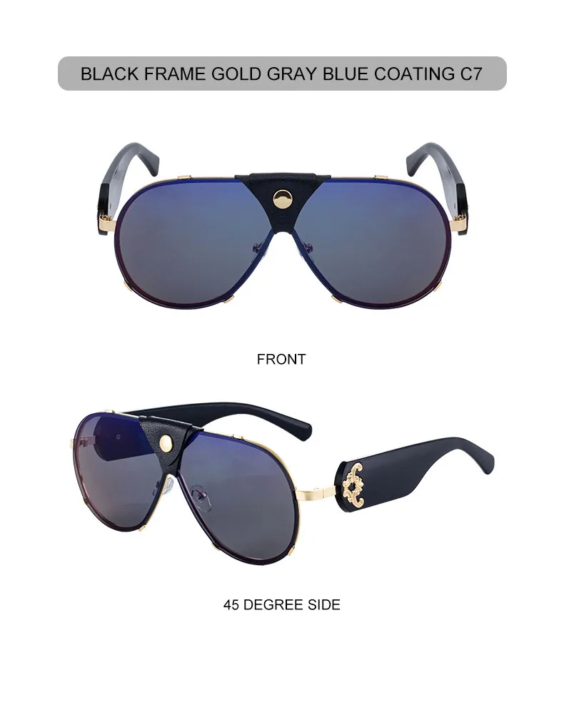 Vintage Übergroße Steampunk Piloten-Sonnenbrille 2026 Luxusmarke Shield Sonnenbrille Trendige Goggle-Fahrbrille UV400-Schutz – Detail 17