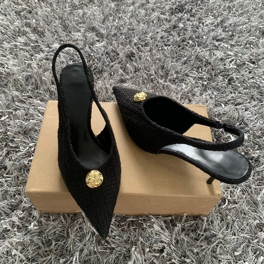 2025 ربيع جديد ماركة صندل نسائي موضة أشار تو الضحلة الانزلاق على السيدات أنيقة Slingback أحذية رقيقة حذاء كعب عالي