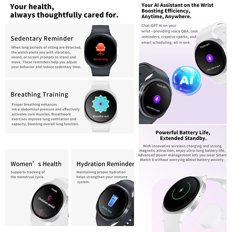 2026 Neue HD8-Smartwatch, 1,46 Zoll, Al-Assistent, SOS-Sportmodus, Herzfrequenz, Frauengesundheit, IP68, wasserdicht, Bluetooth-Anruf, Smartwatch