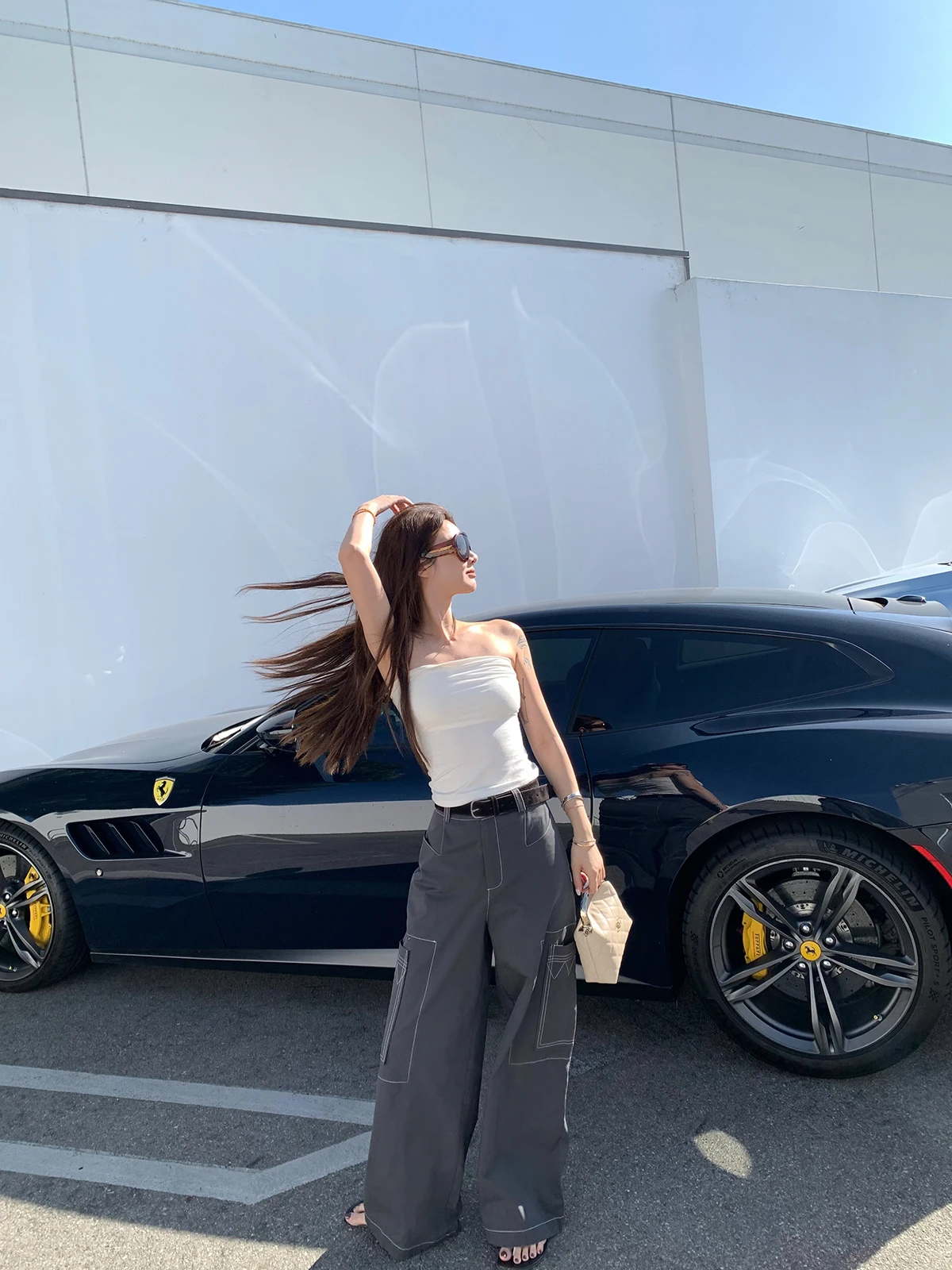 

Повседневные универсальные женские хлопковые рабочие брюки с линейным принтом, летняя новинка, с высокой талией, прямые, свободного кроя, для женщин