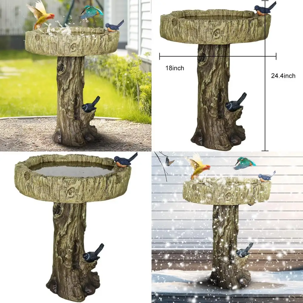

Бетонная птичья ванна высотой 24,4 дюйма в деревянном стиле с декоративной искусственной птицей — деревенский и прочный дизайн для улучшения привлекательности на открытом воздухе