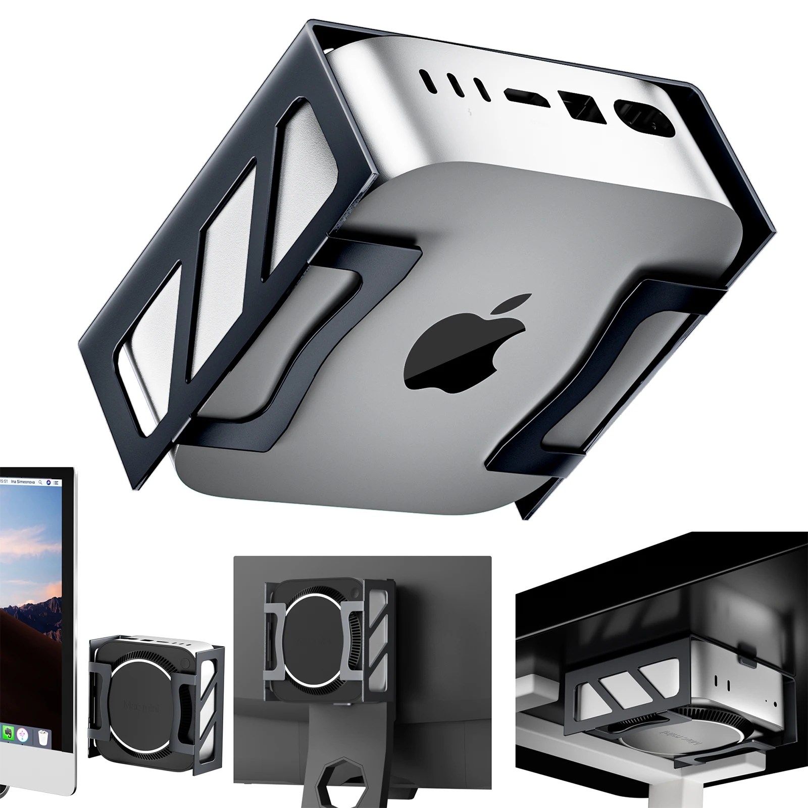 Metall-Mac-Mini-M4-Halterung, VESA-Monitor-Rückwandhalterung, Untertisch-Aufbewahrungsregal mit Kühlöffnungen