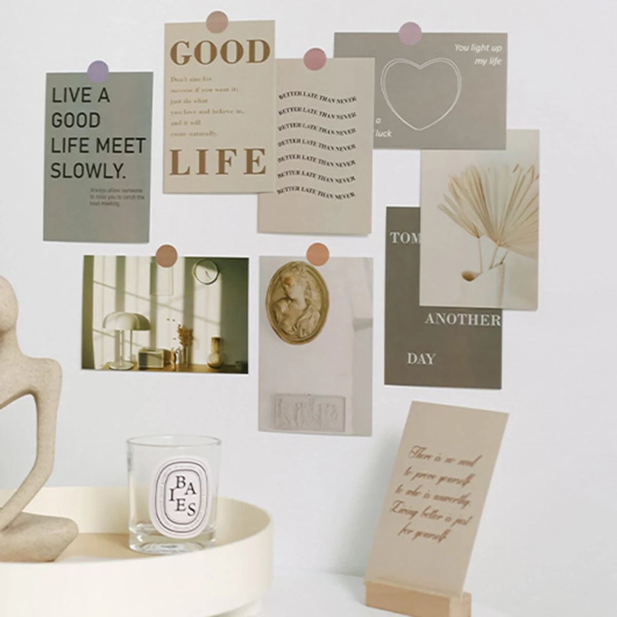 30枚のラッキーライフテーマポストカード、花のアルファベット要素、壁装飾材料、リビングルーム、教室（ステッカー48枚付き）