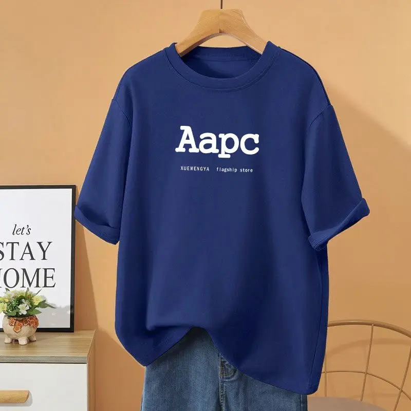 Summer Women Clothing Letter Printed T-shirt Loose Casual O-neck Pullovers Fashion Vintage Short Sleeve Top Tee