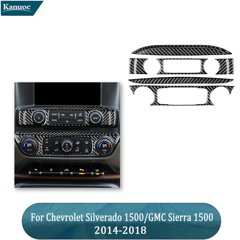 

For Chevrolet Silverado 1500/GMC Sierra 1500 2014-2018 Radio Climate Control Car Carbon Fiber Stickers Interior Accessories