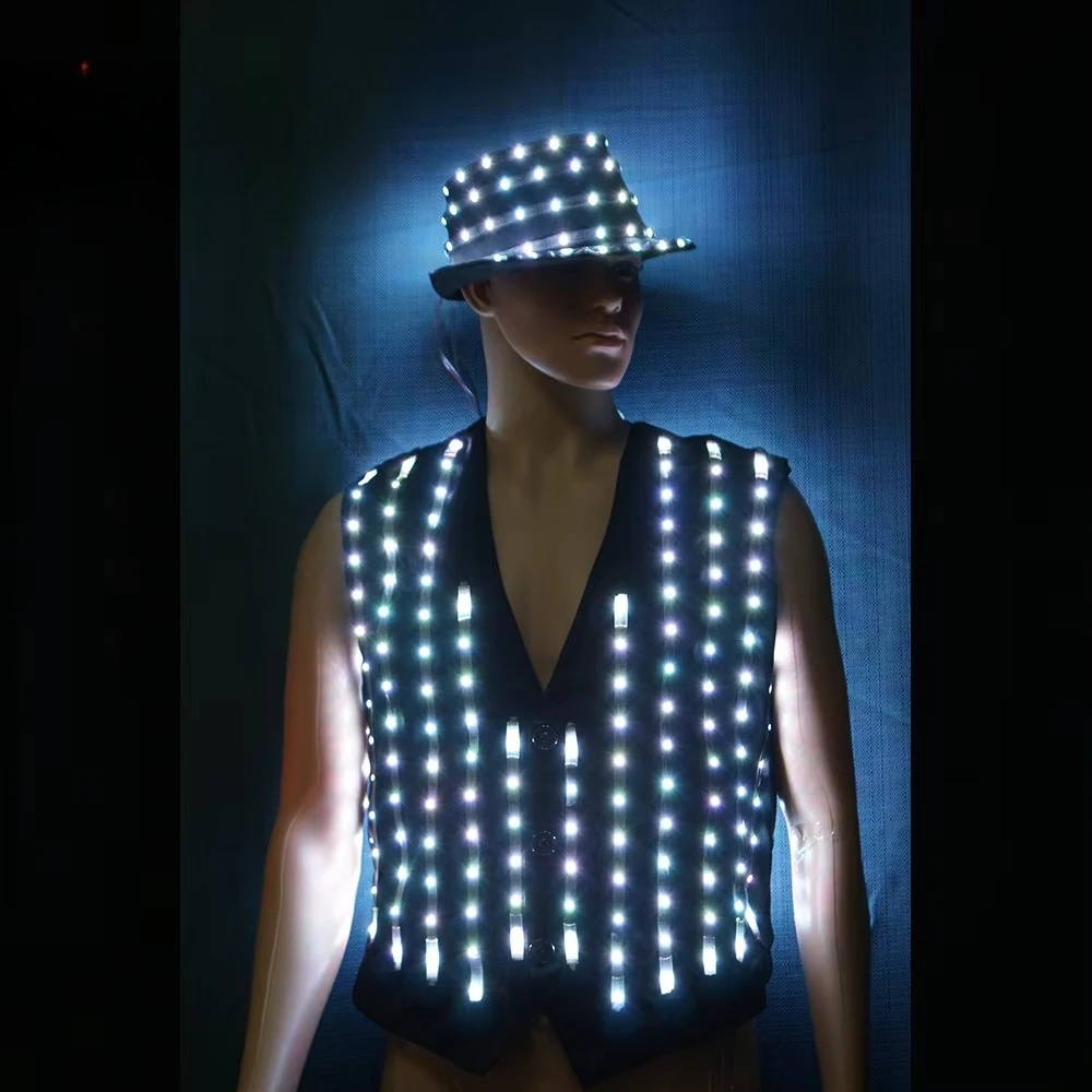 Future technology wind wireless control LED vest set, hooded dance performance suit, stage shine