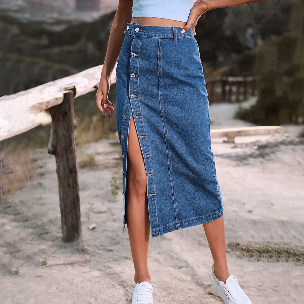 Casual High Quality Maxi Denim Skirts For Women Summer 2024 Fashion Black Jeans Dress Long Y2k Skirt Denim