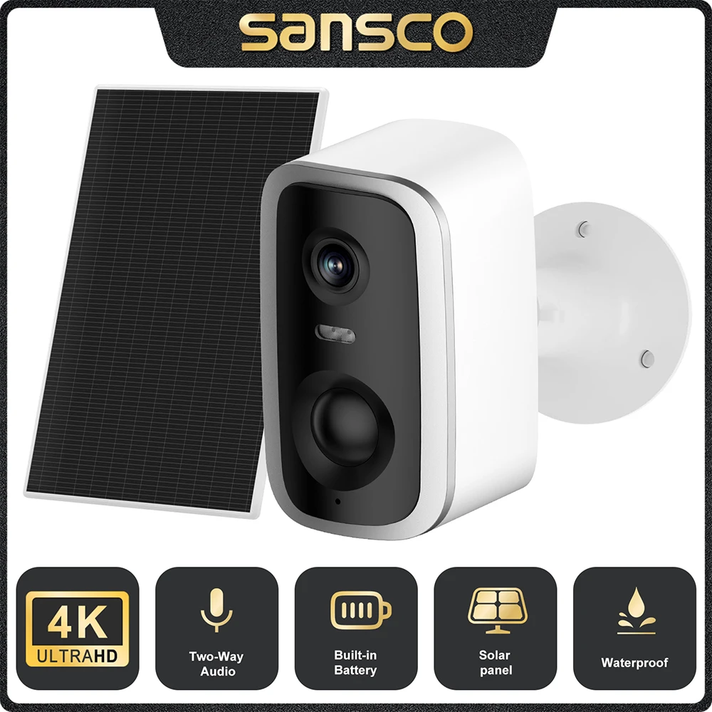 

Беспроводная наружная Wi-Fi Солнечная камера SANSCO 4K с аккумулятором, IP66, 8 МП