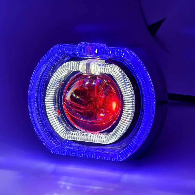 Sepeda motor dan sepeda listrik 3 inci mata malaikat ganda mata setan lampu sorot LED sinar tinggi dan rendah, modifikasi lampu depan universal