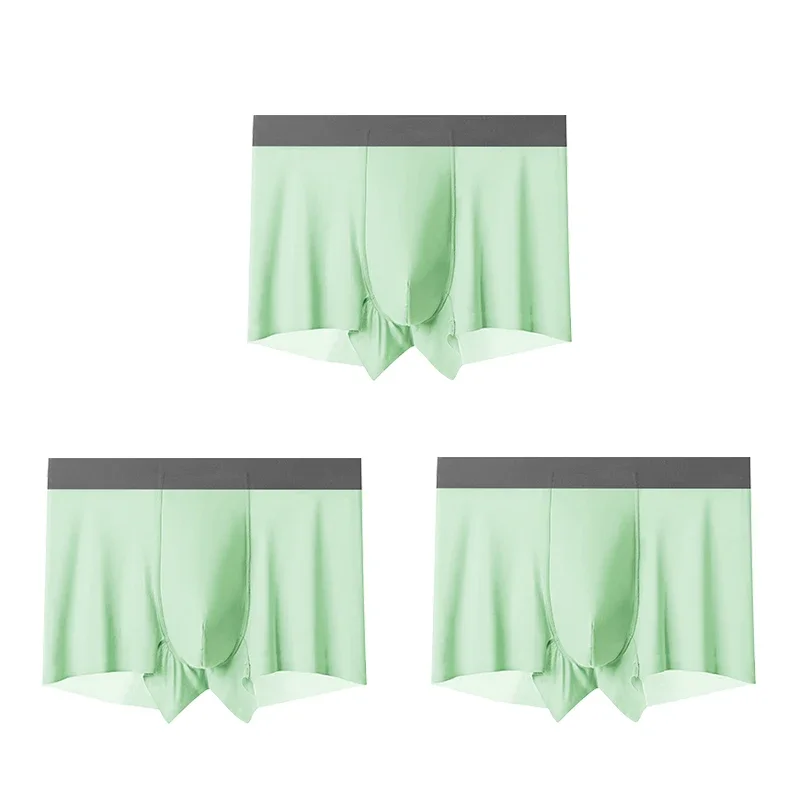 

3PCSMen's silk seamless underwear - Summer lightweight style - Comfortable and breathable - Flat-front pants