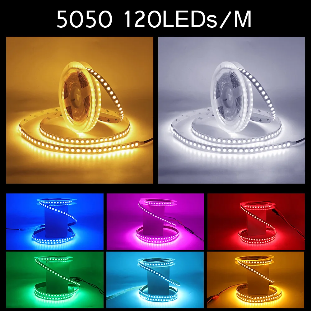 Tira de luces LED para decoración del hogar, cinta Flexible impermeable de 12V y 5m, SMD 5050, 2835, 5054, 5630, 120Led, 240LED, 60LED, 10 colores