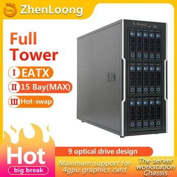 ZhenLoong Full Tower PC Case in Computer Motherboard ITX MATX ATX EATX 15Bay Hot Swap GPU Server Gra