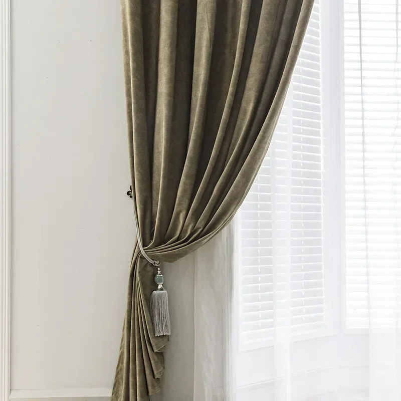 

Living Room Bedroom Hotel Room Curtain Thickened High Shading Simple Printed Velvet Thermal Curtain Custom Size Sale