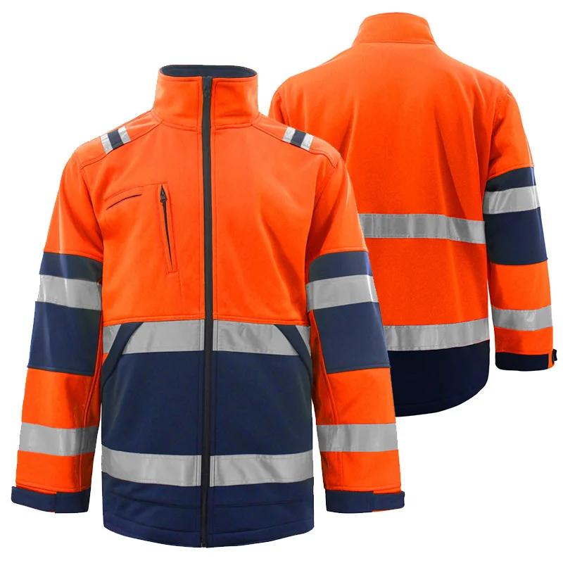 High Vis Fleece Jacket Two Tone Safety Reflective Working Jacket Men Zipper Front Workwear Men Construction