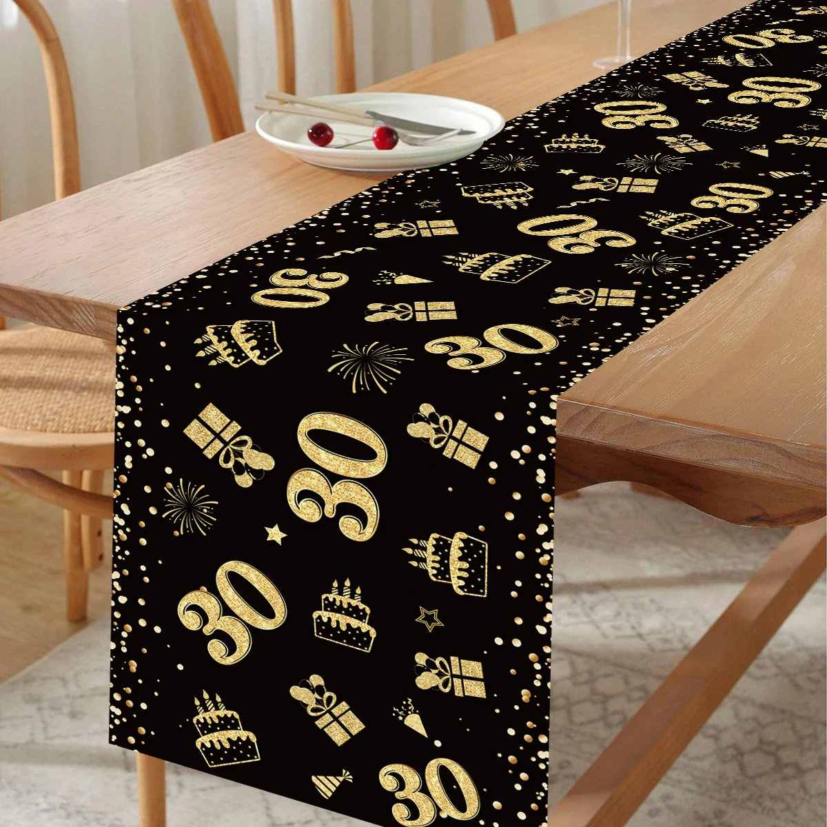 Black Gold Pink Gold Full Version of Digital Table Runner Happy Birthday Party Decor 18 30 40 50 60th Birthday Table Banner