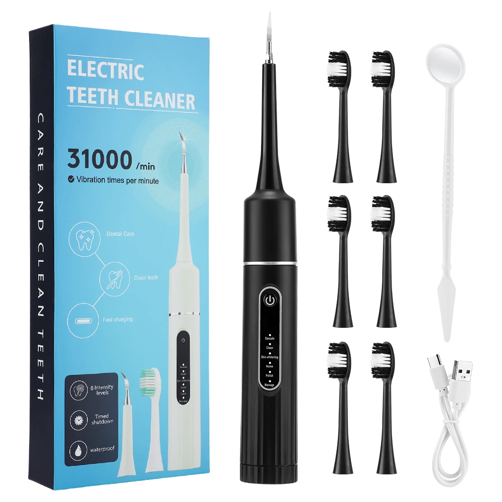 Electric Teeth Cleaner 6-gear Modes Portable Toothbrush Tartar Remover High Frequency Vibration Tartar Cleaning Whitening Teeth