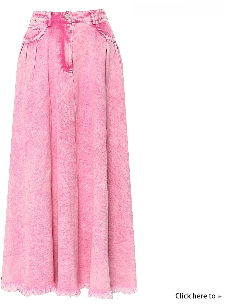  Show High Waist Long A-Line Denim Skirt Umbrella Skirt Women Summer Heavy Washed Snowflake Street Style Cotton Fabric