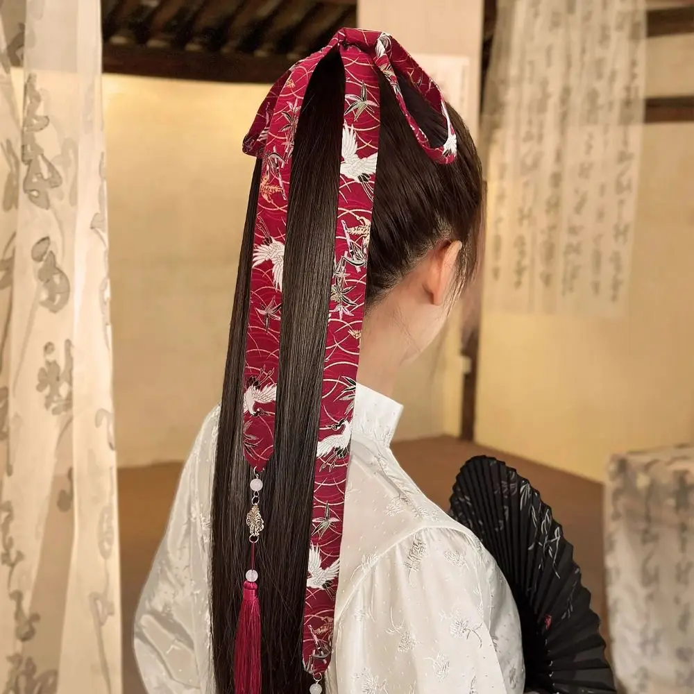 Retro Tassels Long Hair Straps Chinese Style Hair Ribbons Bow Hair Ornament Headdress Chinese Hanfu Head Bands Hair Accessories