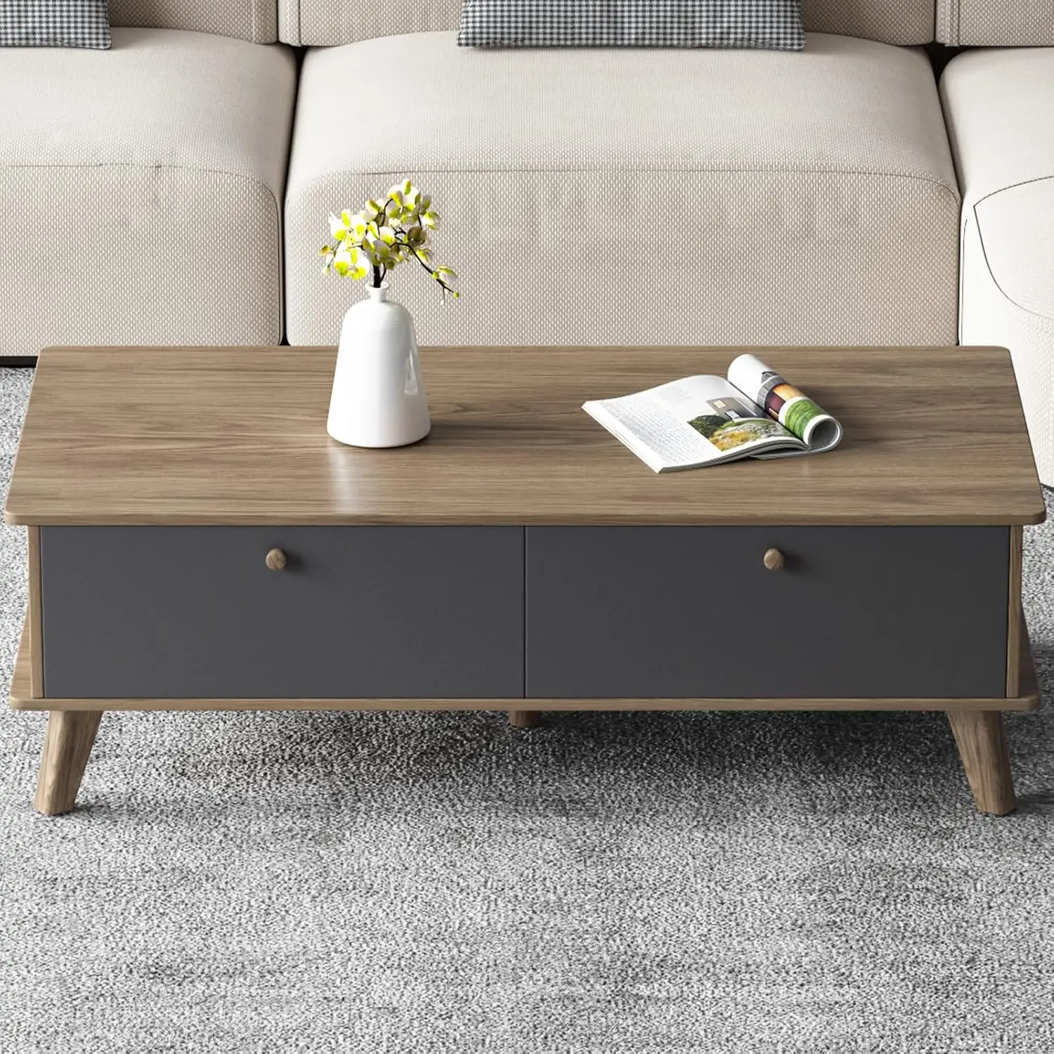 

Coffee Table with Drawer, Mid Century Storage Center Table for Living Room Office, Easy Assembly, Customized