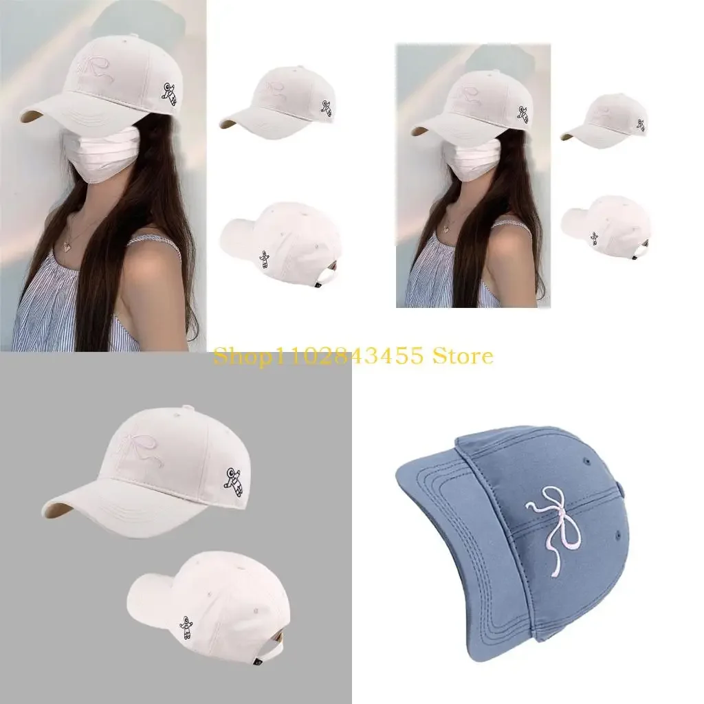 49MC Modern Baseball Hat Casual Summer Sport Headwear Delicate Embroidered Bow