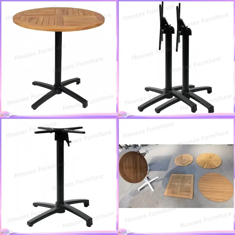 Outdoor Folding Aluminum Table with Teak Top High Quality Garden Patio Furniture Portable Camping Picnic Desk Waterproof